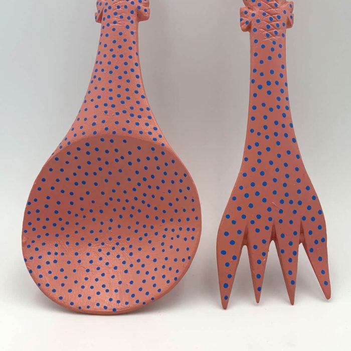 Hand painted wooden Spoon & Fork Set - pink & blue - Image 3