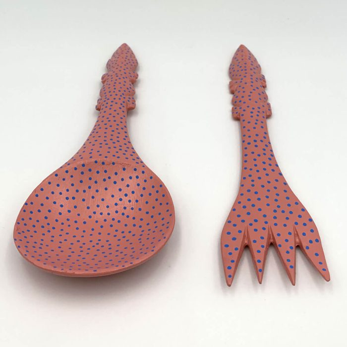 Hand painted wooden Spoon & Fork Set - pink & blue - Image 6