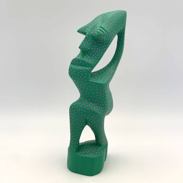 Hand painted wooden Sculpture - Mr Wobbly - green & pink