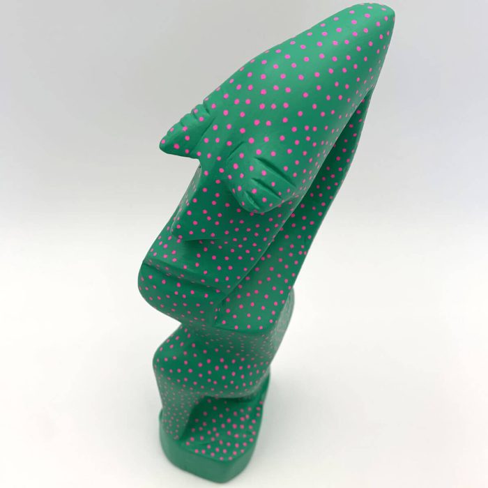 Hand painted wooden Sculpture - Mr Wobbly - green & pink - Image 4
