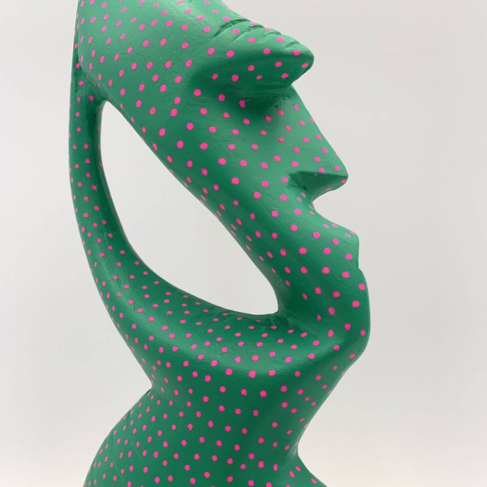 Hand painted wooden Sculpture - Mr Wobbly - green & pink - Image 3