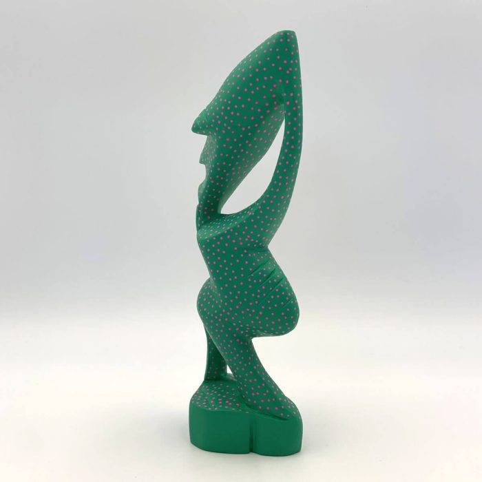 Hand painted wooden Sculpture - Mr Wobbly - green & pink - Image 5